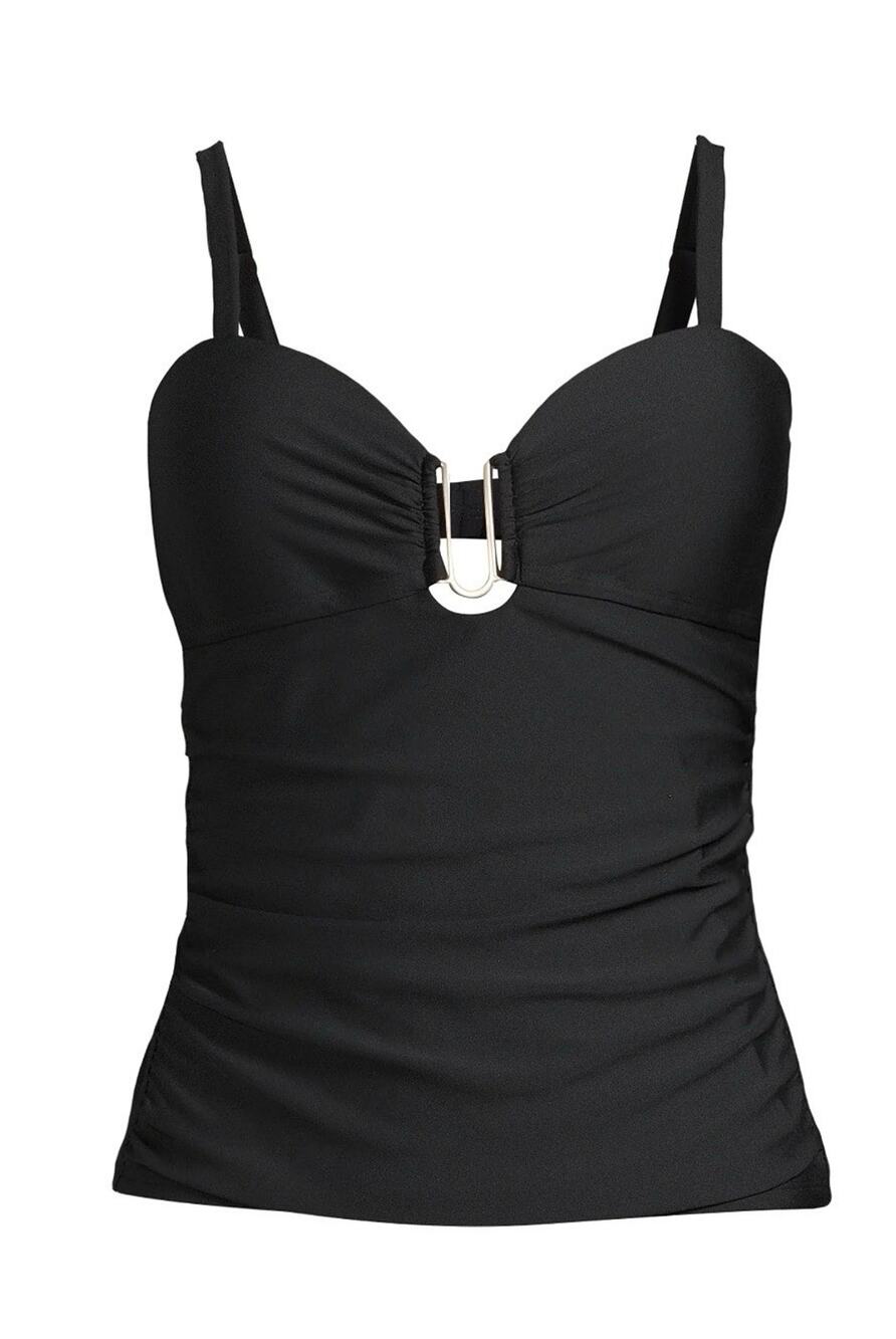 Time and Tru Women's Ruched Tankini Swim Top, Black Size S